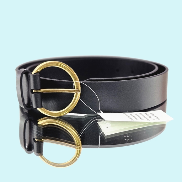 Frye Belt Black Gold Tone Women\'s Flat Leather Belt Bohemian Boho Western Logo main image 4